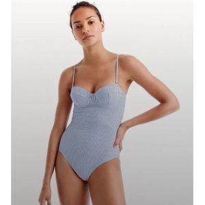J. Crew Blue and White Striped One-Piece Swimsuit